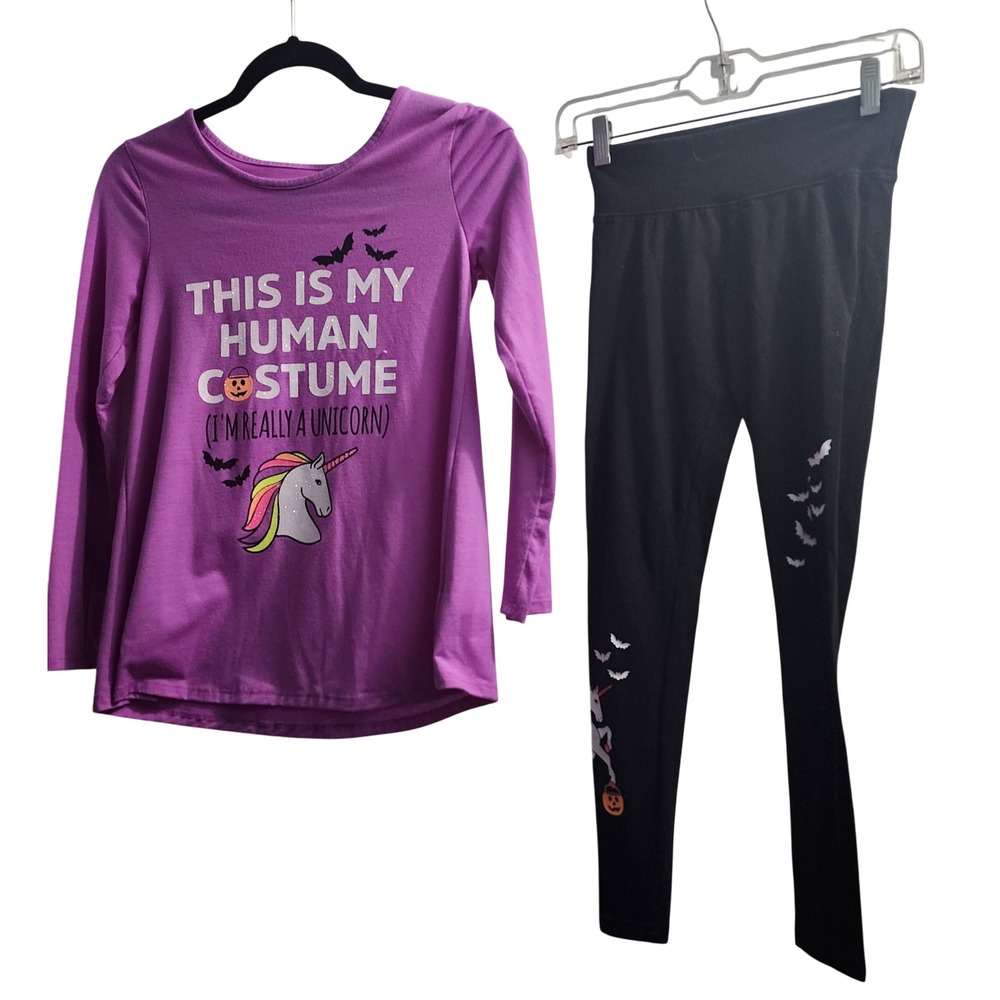 Justice Kids Girls Unicorn Halloween Costume Purple Long Sleeve Top‎ Pants Sz 12
